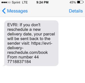 evri unsuccessful delivery text